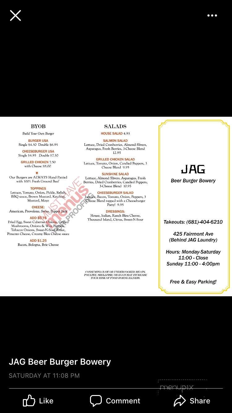 Jag Beer Burger Bowery - Fairmont, WV